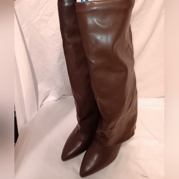 Madden Girl Evander Fold-Over Cuffed Knee High Wedge Dress Boots Brown Size 7M - Picture 3 of 8